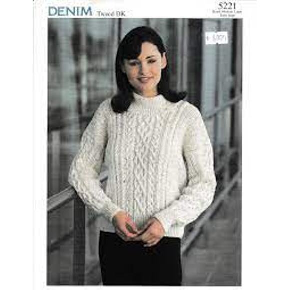 New Sirdar 5221 Denim Tweed Pullover Mock Turtleneck Sweater Knitting Pattern - Picture 2 of 2